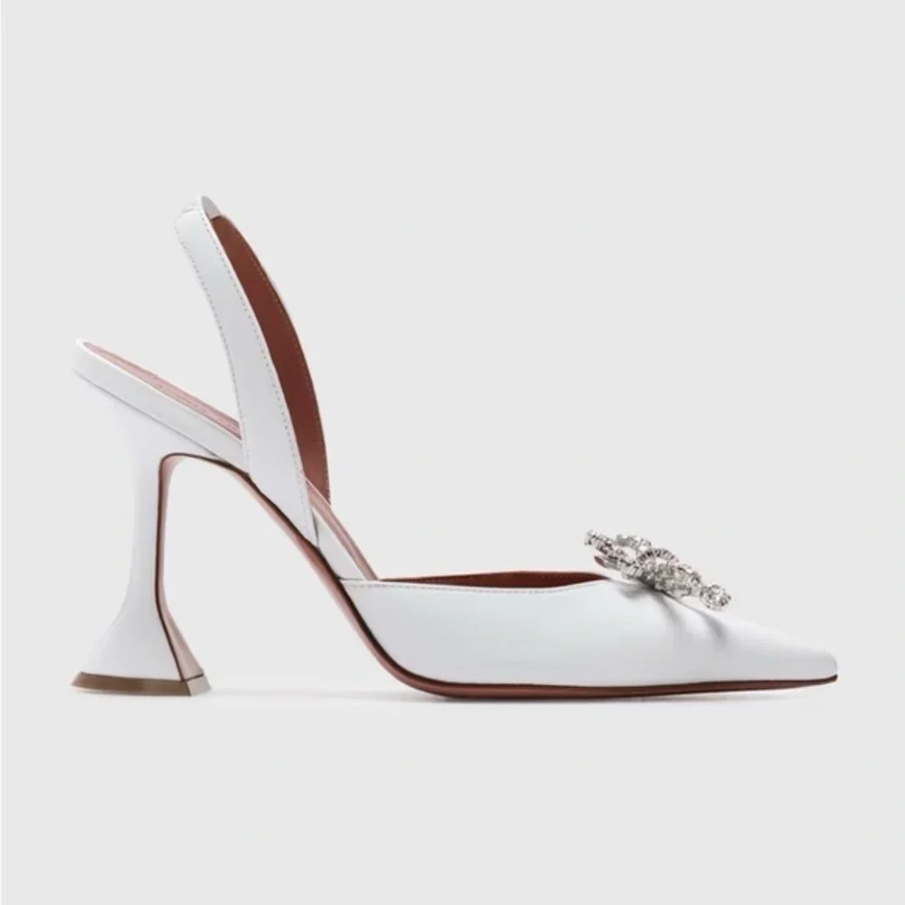 Amina Muaddi Rosie White Heels with Crystal Bow size 36